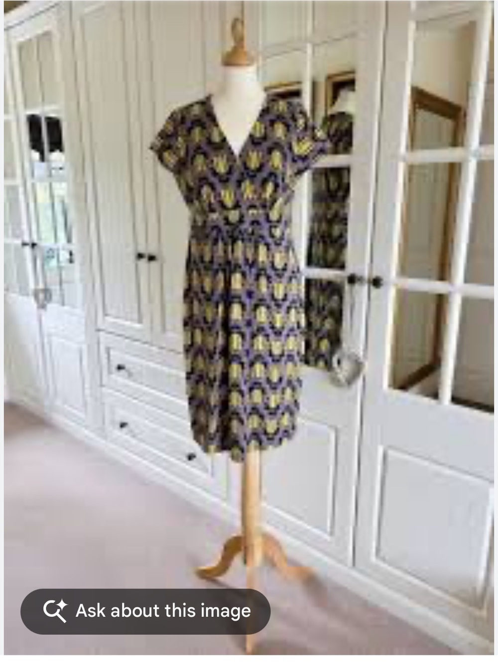 Boden Yellow and Navy Abstract Tulip Wrap Midi Dress | US 10 UK 14